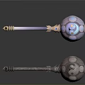 Ornate Fantasy Hammer Weapon Design With Metallic Handle And Glowing Blue Details