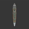 Detailed Battleship Model with Green Hull Red Bottom Deck Turrets and Superstructure 3d model