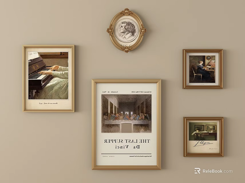 Vintage Picture Frames With Various Art Prints For Wall Decoration 3d model