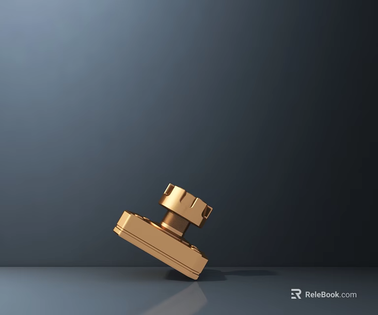 Golden Metal Mechanical Part with Glossy Surface Tilted on Dark Background Flat Surface 3d model 