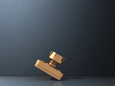 Golden Metal Mechanical Part with Glossy Surface Tilted on Dark Background Flat Surface 3d model