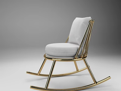Elegant Modern Leisure Rocking Chair With Golden Metal Frame And White Cushion 3d model