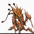 Mythical Red Dragon Creature With Spiked Wings And Glowing Yellow Scales