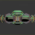 Futuristic 3D Rendered Spaceship With Green Blue Hulls And Yellow Red Details