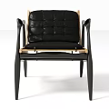 Modern Leisure Chair With Black Frame Wooden Backrest And Padded Seat