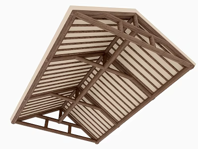Triangular Wooden Roof Frame Structure Design With Beams And Slatted Panels 3d model