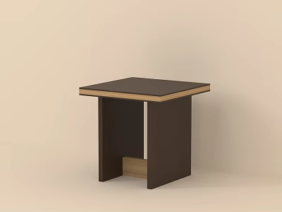 Modern Square Wooden Stool With Dark Brown Top And Light Edge Design 3d model