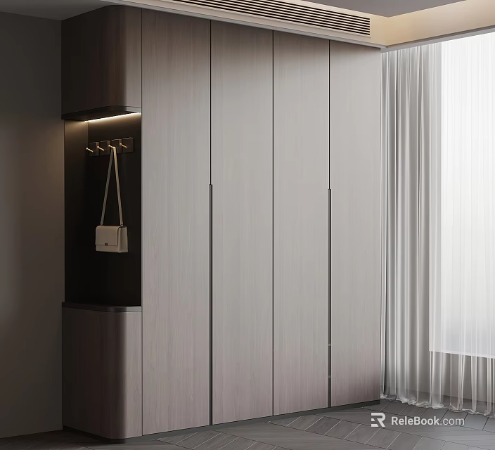 Modern Sleek Wardrobe With Smooth Panels And Integrated Lighting Storage Area 3d model 