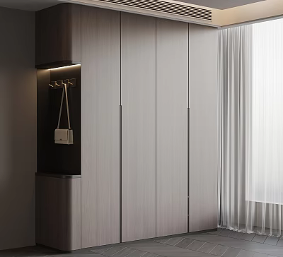 Modern Sleek Wardrobe With Smooth Panels And Integrated Lighting Storage Area 3d model