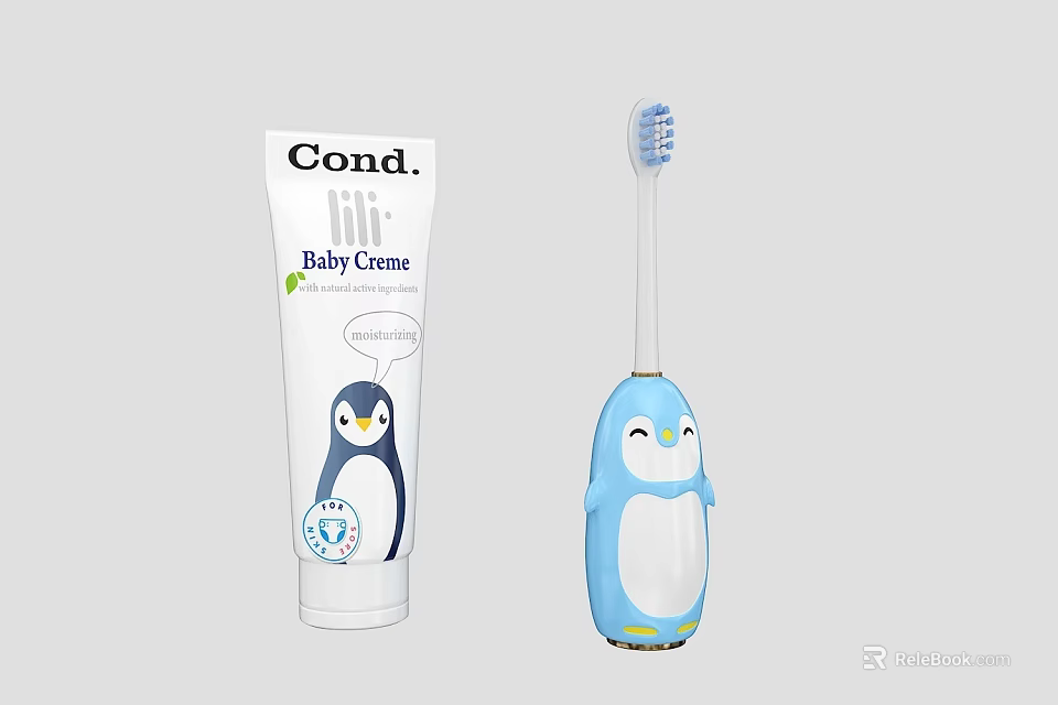 Penguin Themed Baby Creme And Electric Toothbrush For Daily Care 3d model 