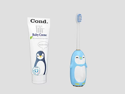 Penguin Themed Baby Creme And Electric Toothbrush For Daily Care 3d model