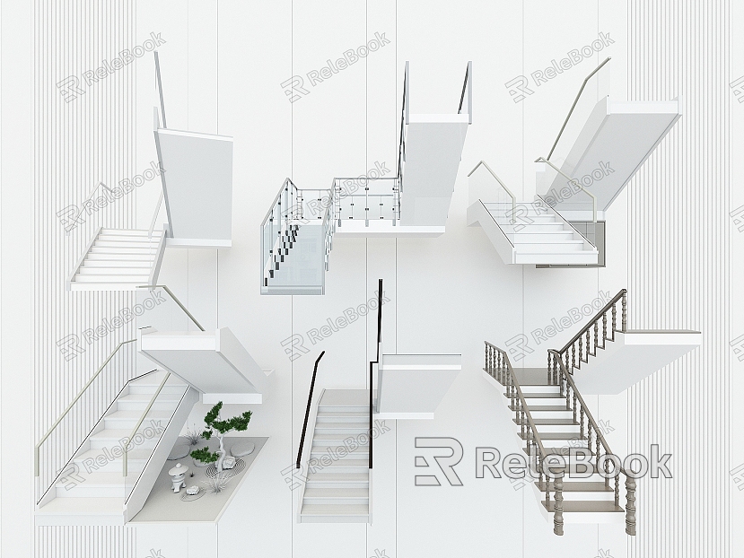 Modern Stairs Staircase-shaped Stairs Villa Stairs Glass Stairs Handrail Stairs Combination model