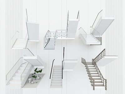 Modern Stairs Staircase-shaped Stairs Villa Stairs Glass Stairs Handrail Stairs Combination 3d model