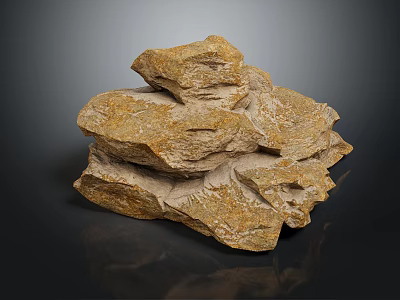 Natural Wooden Stone Material with Rough Yellowish Brown Texture in Stacked Form 3d model