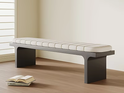 Stylish Padded Bench With Dark Legs In Bright Room With Wooden Floor And Open Book 3d model
