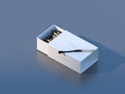 Open White Matchbox With Matches Inside And Single Match Outside 3d model