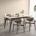 Modern Wooden Dining Table Set With Upholstered Chairs And Decorative Vase In Minimalist Room