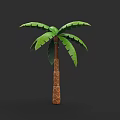 Detailed Plant Painting of Palm Tree with Green Leaves and Patterned Trunk on Dark Background