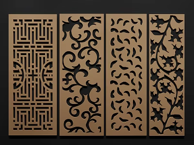 Wooden Room Dividers With Various Decorative Carved Patterns For Interior Design 3d model