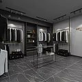 Elegant Men's Clothing Store With Hanging Suits Shirts Display Racks And Spotlighting