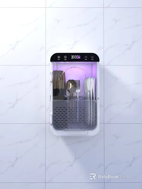 Wall Mounted Kitchen Utensil Disinfector With Sterilizing Cutlery And Timer 3d model 