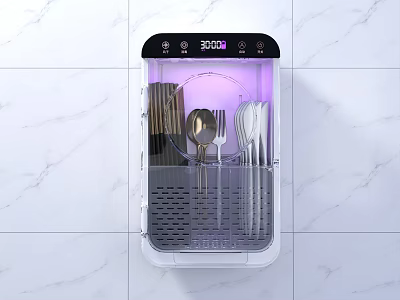 Wall Mounted Kitchen Utensil Disinfector With Sterilizing Cutlery And Timer 3d model