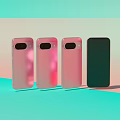 Four Modern Smartphones In Pink And White With Interactive Display Interfaces 3d model