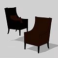Two Modern Black and Brown Upholstered Armchairs with Minimalist Design and Slim Legs
