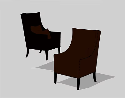 Two Modern Black and Brown Upholstered Armchairs with Minimalist Design and Slim Legs 3d model