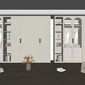 Modern White Wardrobe Interior Featuring Glass Doors Shelves Lighting And Decorative Flower Vase