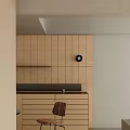 Modern Tea Room With Light Colored Countertop Wooden Storage Cabinets And Windows