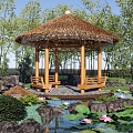 New Chinese-style Landscape Park Thatch Rest Pavilion Water Recreation Corridor Chinese-style Lotus Pond Fake Mountain and Water Combination Chinese-style Garden Bamboo Forest Park 3d model