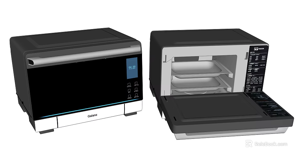 Modern Kitchen Appliances With Digital Display And Open Interior Shelves Design 3d model