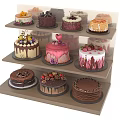 Assorted Cakes on Three Tiered Display Stand Decorated with Fruits and Frosting Delicious Dessert Selection