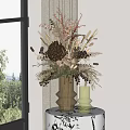 Elegant Dried Flowers in Geometric Vase with Beige and Green Tones by Window on Table