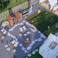 Scenic Camping Site With Tents Outdoor Seating Stone Pathways And Garden Beds