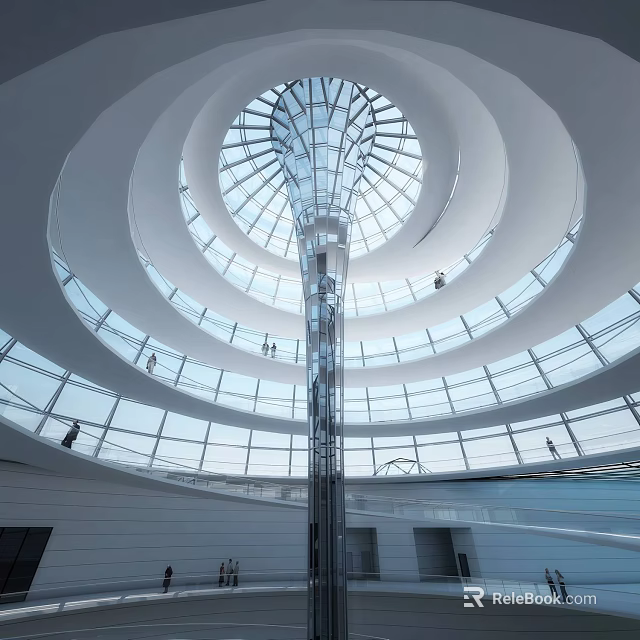 Indoor Architectural Interior View With Circular Glass Dome And Multiple Ring Floors 3d model 