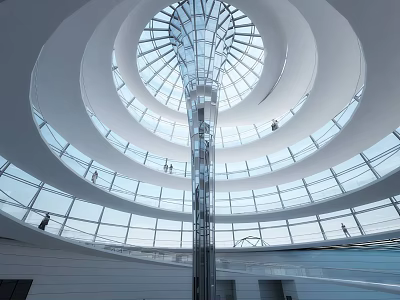 Modern atrium super science and technology museum imitation German parliament building indoor and outdoor architectural landscape 3d model