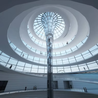 Indoor Architectural Interior View With Circular Glass Dome And Multiple Ring Floors 3d model