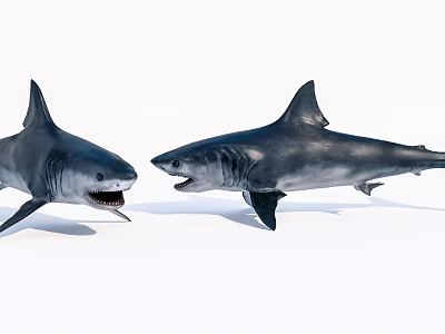 Two Powerful Sharks Facing Each Other With Open Mouths And Sharp Teeth 3d model