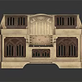 Vintage Decorative Treasure Chest With Arched Windows And Gold Accents