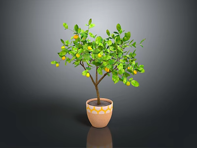 Potted Lemon Tree with Green Leaves and Yellow Fruits in Decorative Pot 3d model