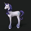 White Unicorn Toy With Purple Curly Mane Tail And Blue Marking