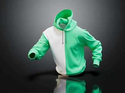 Green And White Casual Hoodie With Long Sleeve And Zip Front Design 3d model