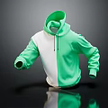 Green And White Casual Hoodie With Long Sleeve And Zip Front Design