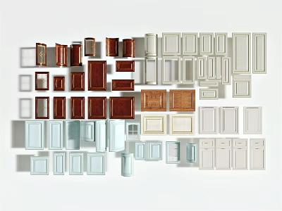 Various Style Cabinet Doors In Different Colors And Wood Finishes 3d model