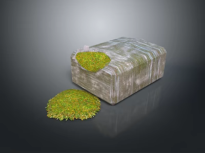 Scenic Natural Landscape With Stone Block Green Grass Patches And Small Clumps 3d model