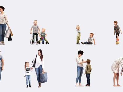 Group of People Including Adults And Children Doing Activities Like Shopping Playing And Interacting 3d model