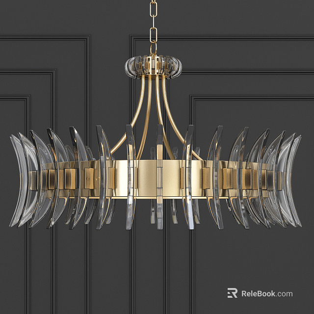 Elegant Modern Gold Chandelier With Transparent Glass And Dark Wall Backdrop 3d model 