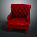 Red Leather Single Sofa Featuring Tufted Design Armrests And Carved Legs 3d model